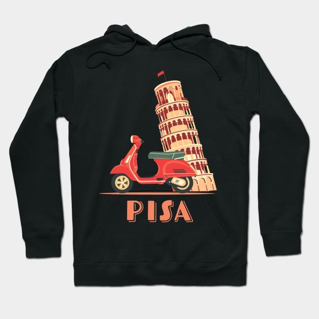 Pisa Tower Italy Scooter Hoodie by Visual Arts Oasis